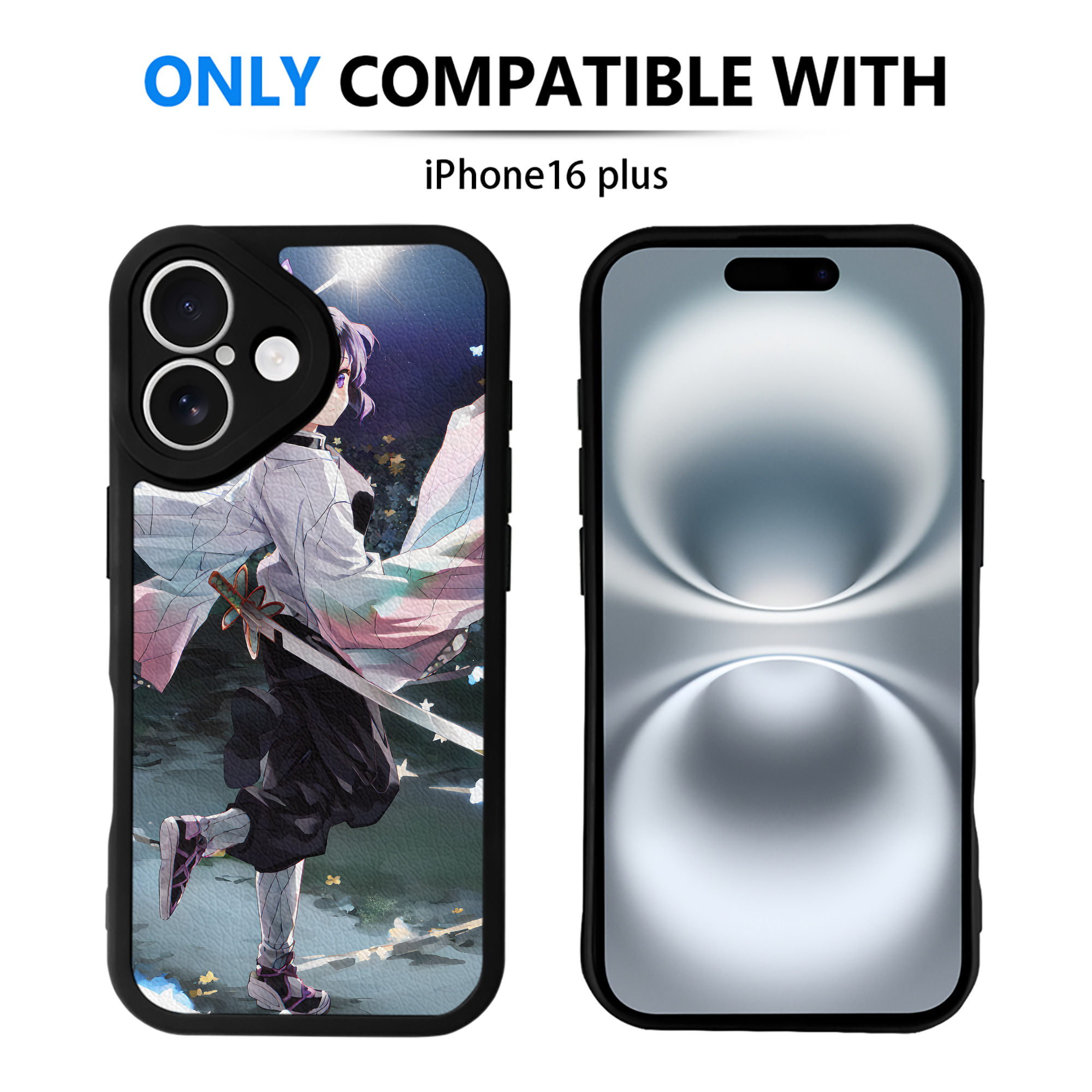 （画像用） 鬼滅の刃（きめつのやいば）蟲柱-胡蝶 しのぶ／こちょう しのぶ Kochou Shinobu 【iPhone 16シリーズ対応】シリコンスマホケース（レザー調） 材質：シリコン